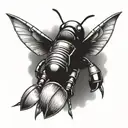 vintage  rocket ship shaped like bumblebee  tattoo design idea