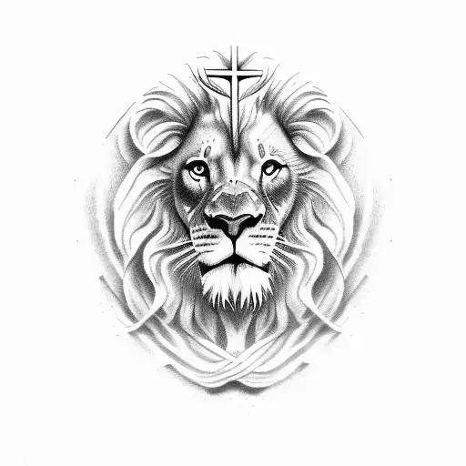 Jesus blended to cross blended to Lion tattoo design idea