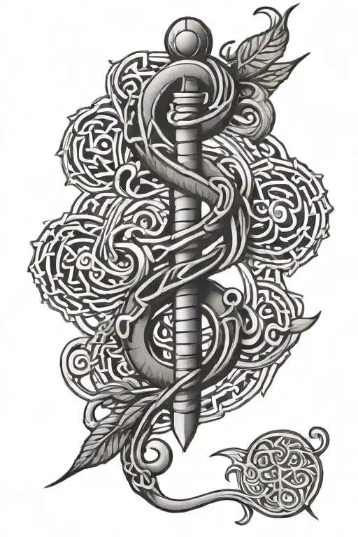 Rod of Asclepius Celtic style tattoo design idea