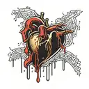 Black Gold, and Blood Red Melting Human Heart, Stabbed and bleeding. void background with golden banding. tattoo design idea