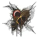 Black Gold, and Blood Red Melting Human Heart, Stabbed and bleeding. void background with golden banding. tattoo design idea