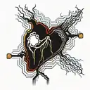 Black Gold, and Blood Red Melting Human Heart, Stabbed and bleeding. void background with golden banding. tattoo design idea