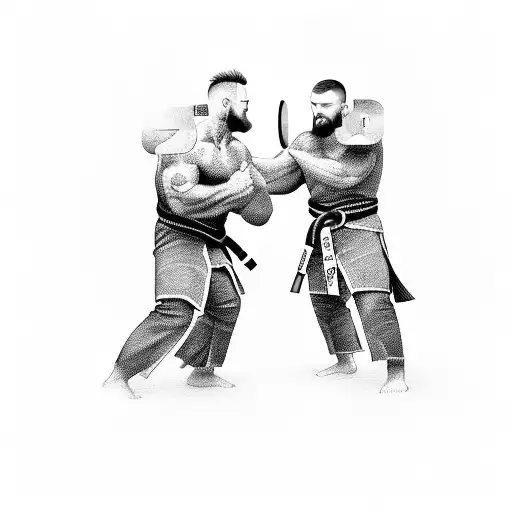 A black and grey tattoo of a Viking warrior engaged in a Brazilian jiu jitsu match tattoo design idea