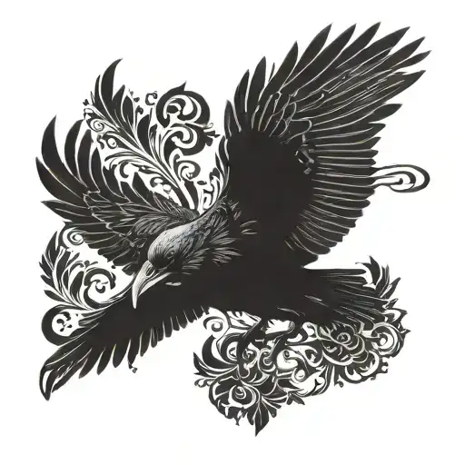 Nordic raven flying tattoo design idea
