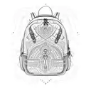 A backpacking backpack adorned with intricate patterns inspired by ancient religious symbols, showcasing the client's passion for exploration and faith tattoo design idea