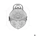 A backpacking backpack adorned with intricate patterns inspired by ancient religious symbols, showcasing the client's passion for exploration and faith tattoo design idea