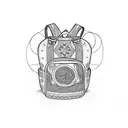 A backpacking backpack adorned with intricate patterns inspired by ancient religious symbols, showcasing the client's passion for exploration and faith tattoo design idea