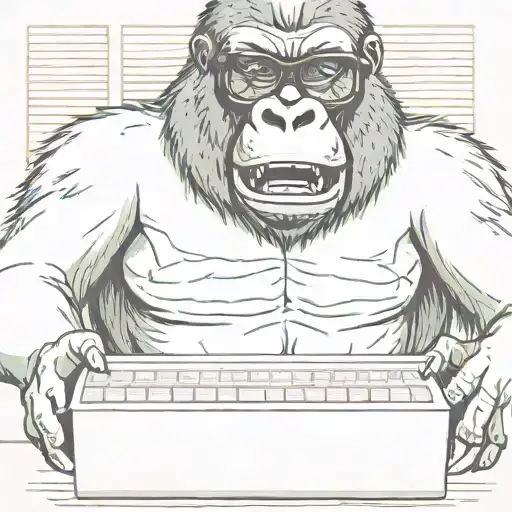 gorilla wearing glasses typing on a keyboard  tattoo design idea