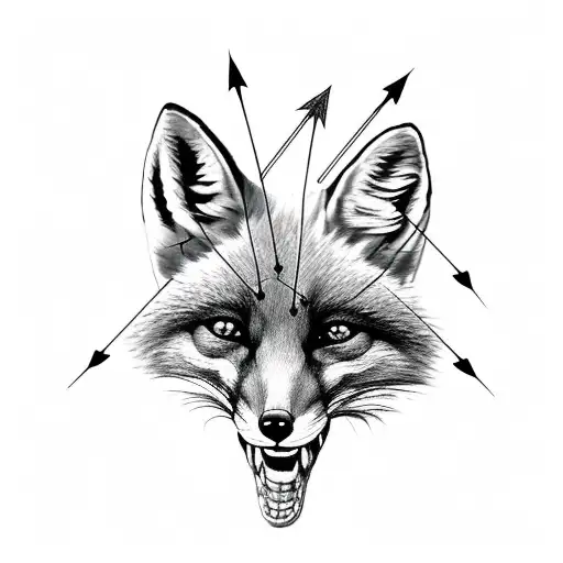 fox holding three arrows in his teeth tattoo design idea