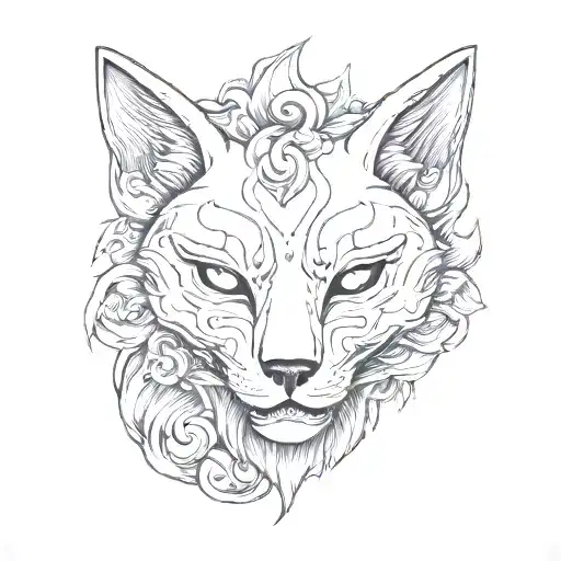 Kitsune mask, custom design combining elements tattoo design idea
