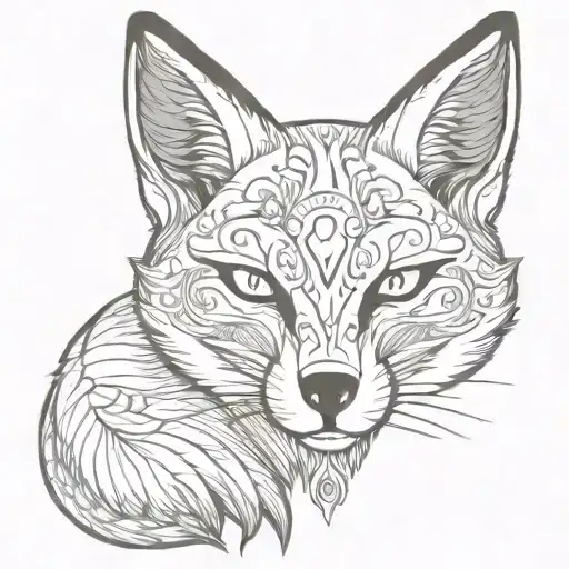 fox wearing a traditional Kitsune mask, Tattoo tattoo design idea