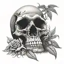 skull in graveyard scene tattoo design idea