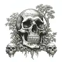skull in graveyard scene tattoo design idea