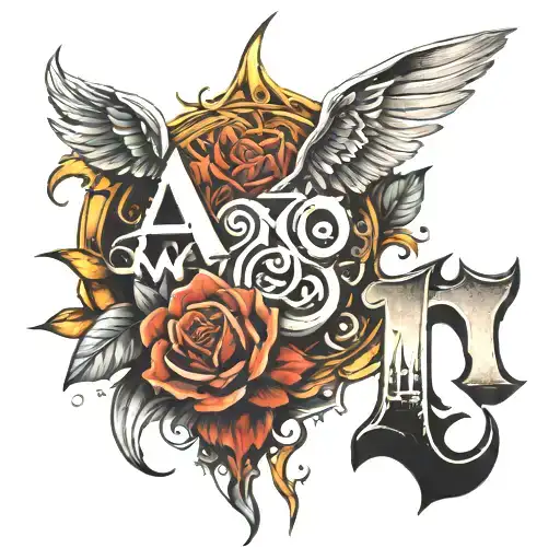 Generate a tattoo sample, where plane letters are used and overlapped. Draw an A in large font, without the line in midd tattoo design idea