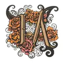 Generate a tattoo sample, where plane letters are used and overlapped. Draw an A in large font, without the line in midd tattoo design idea