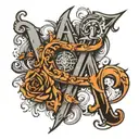 Generate a tattoo sample, where plane letters are used and overlapped. Draw an A in large font, without the line in midd tattoo design idea