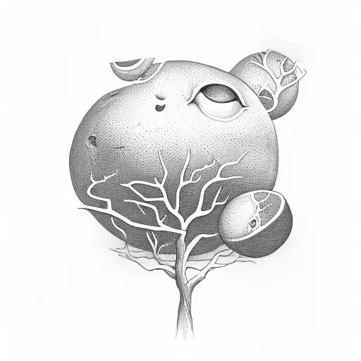 Eve from the Bible reaching for an orange on a tree tattoo design idea