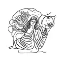 Eve from the Bible reaching for an orange on a tree tattoo design idea
