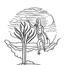 Eve from the Bible reaching for an orange on a tree tattoo design idea