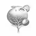 Eve from the Bible reaching for an orange on a tree tattoo design idea