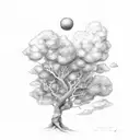 Eve from the Bible reaching for an orange on a tree tattoo design idea