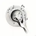 Eve from the Bible reaching for an orange on a tree tattoo design idea