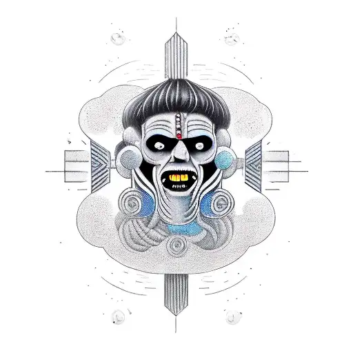 A male titan god levitating with a deep and strong look tattoo design idea