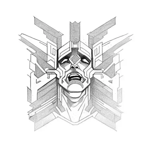 A male titan levitating with a deep and strong look tattoo design idea