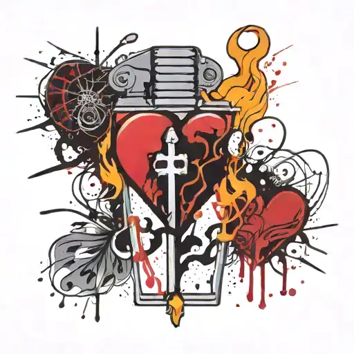 clipper lighter with flaming heart behind it  tattoo design idea