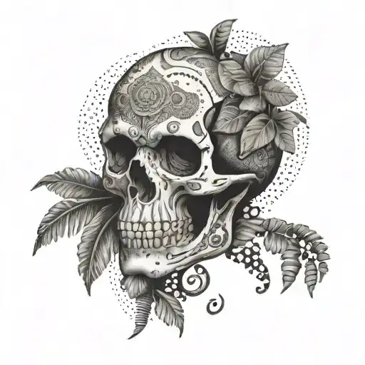 A skull with a monkey face incorporated into the design, set on a beach in Colombia tattoo design idea