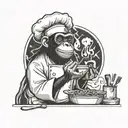 A monkey chef cooking up a storm in a kitchen with acid techno music playing in the background tattoo design idea