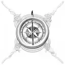 A rope forming the shape of a treble clef, with a compass at the top and waves at the bottom, combining the client's interests in music, navigation, and the sea. tattoo design idea