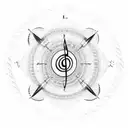 A rope forming the shape of a treble clef, with a compass at the top and waves at the bottom, combining the client's interests in music, navigation, and the sea. tattoo design idea