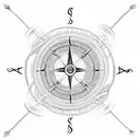 A rope forming the shape of a treble clef, with a compass at the top and waves at the bottom, combining the client's interests in music, navigation, and the sea. tattoo design idea