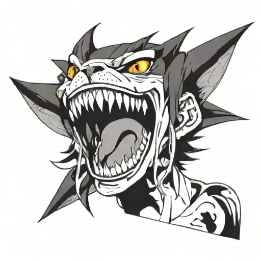 ANIME GIRL WTH SHARP teeth, open mouth, dressed like goth tattoo design idea