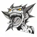 ANIME GIRL WTH SHARP teeth, open mouth, dressed like goth tattoo design idea