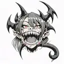ANIME GIRL WTH SHARP teeth, open mouth, dressed like goth tattoo design idea