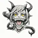 ANIME GIRL WTH SHARP teeth, open mouth, dressed like goth tattoo design idea