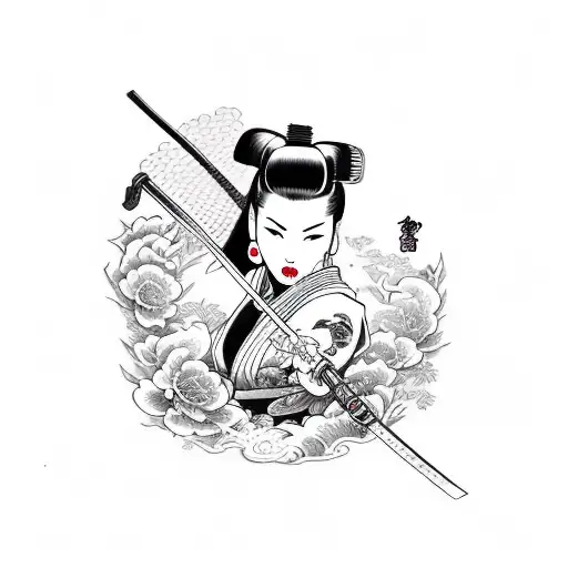 pinup samurai with katana tattoo design idea