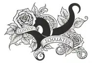 word loyalty in cursive writing with roses and snakes around it  tattoo design idea
