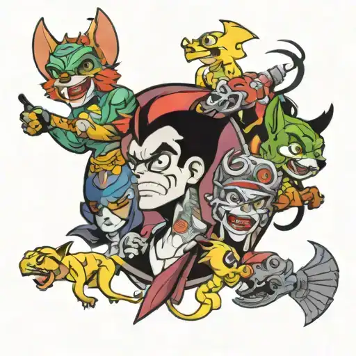 collage of 90s cartoons tattoo design idea