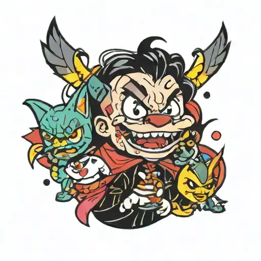 90s cartoon style cartoon collage tattoo design idea