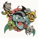 collage of 90s cartoons tattoo design idea