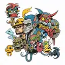 collage of 90s cartoons tattoo design idea