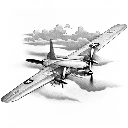 A tattoo of a vintage airplane flying over the Chicago skyline tattoo design idea