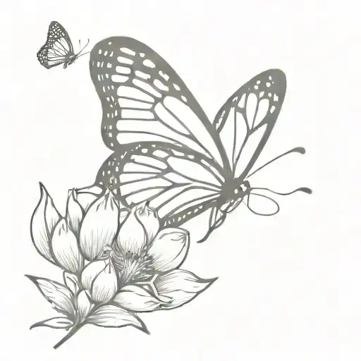 A monarch butterfly with two of its wings being flowers tattoo design idea