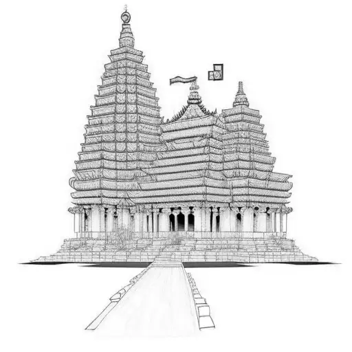 Temple with a wall and a garden tattoo design idea
