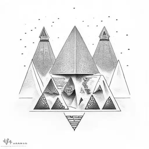 Pyramid with a wall and a garden tattoo design idea
