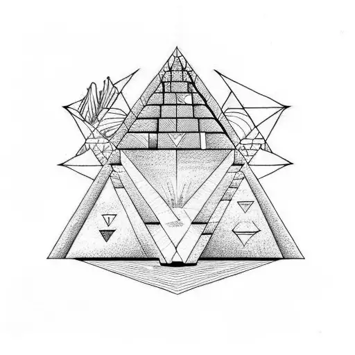 Pyramid with a wall and a garden tattoo design idea