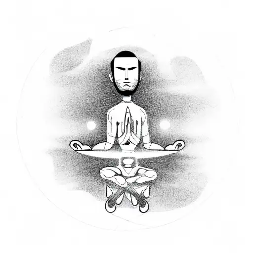 figure man meditating in astral plane tattoo design idea